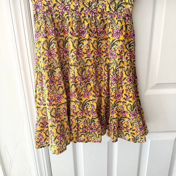 Rahi Yellow Floral Del Sole Chiara Puff Sleeve Ruffle V Neck Mini Dress Cotton S - Picture 11 of 12